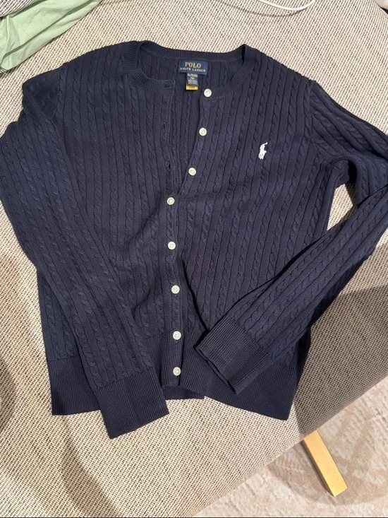 Polo by Ralph Lauren Navy Cable-Knit Button Cardigan with Pony - Picture 1 of 2